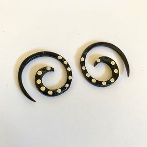 Wood Silver Inlaid Taper Gauge Earrings